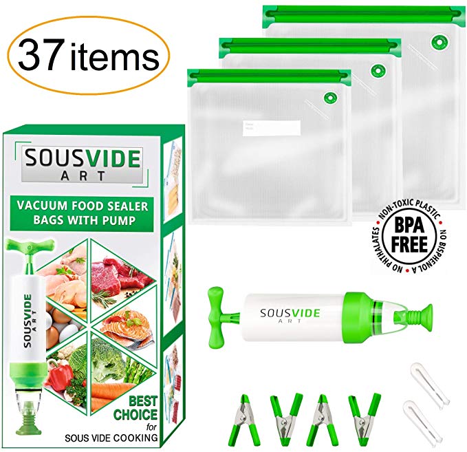 30 Reusable Vacuum Food Storage Bags Sous Vide Bag Kit 3 Sizes BPA Free
